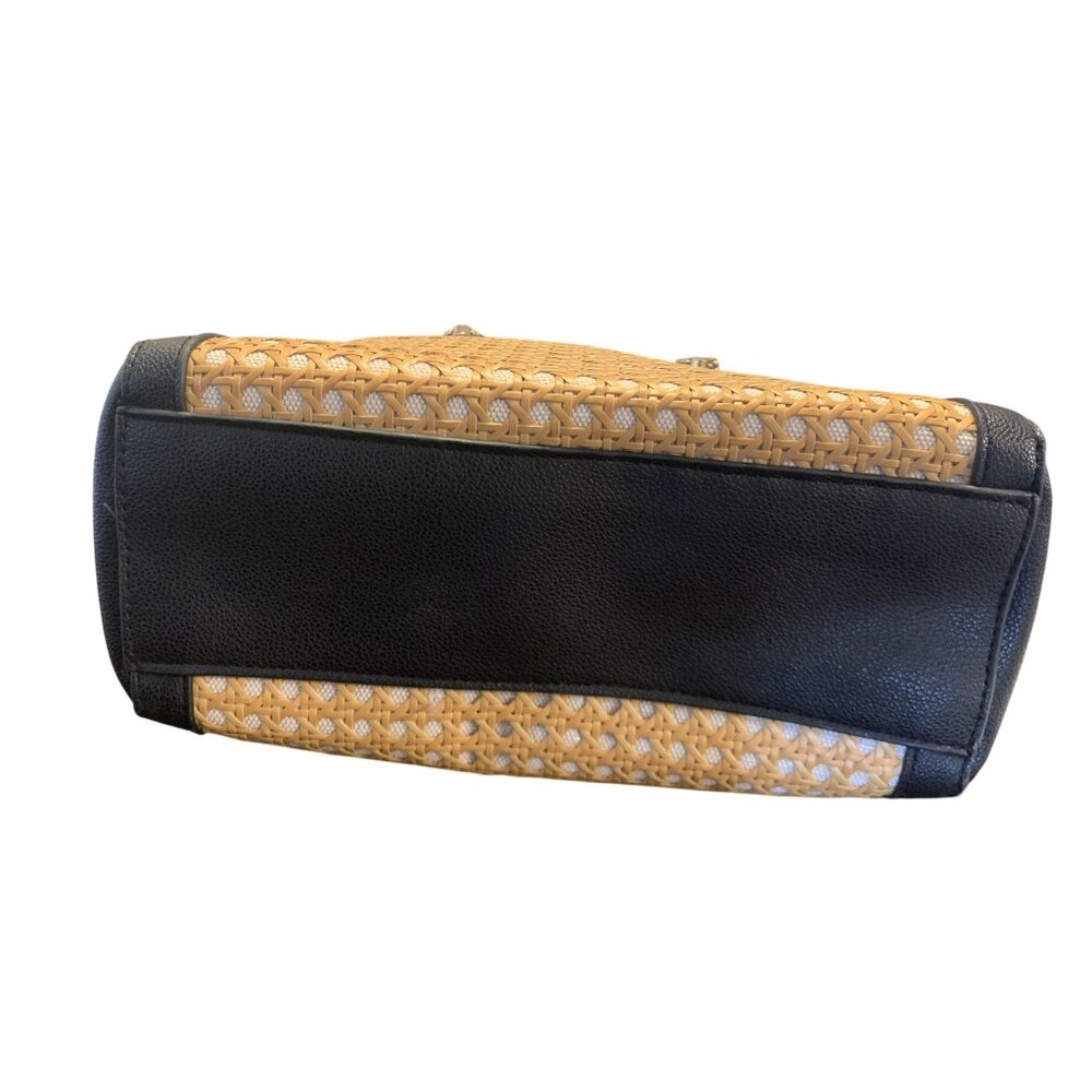 Anne Klein Black & Tan Leather Woven Straw Handbag with Gold Accents - Picture 8 of 8